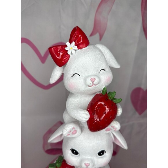 Easter Stacked Bunnies Holding Strawberries Decor - Picture 2 of 7